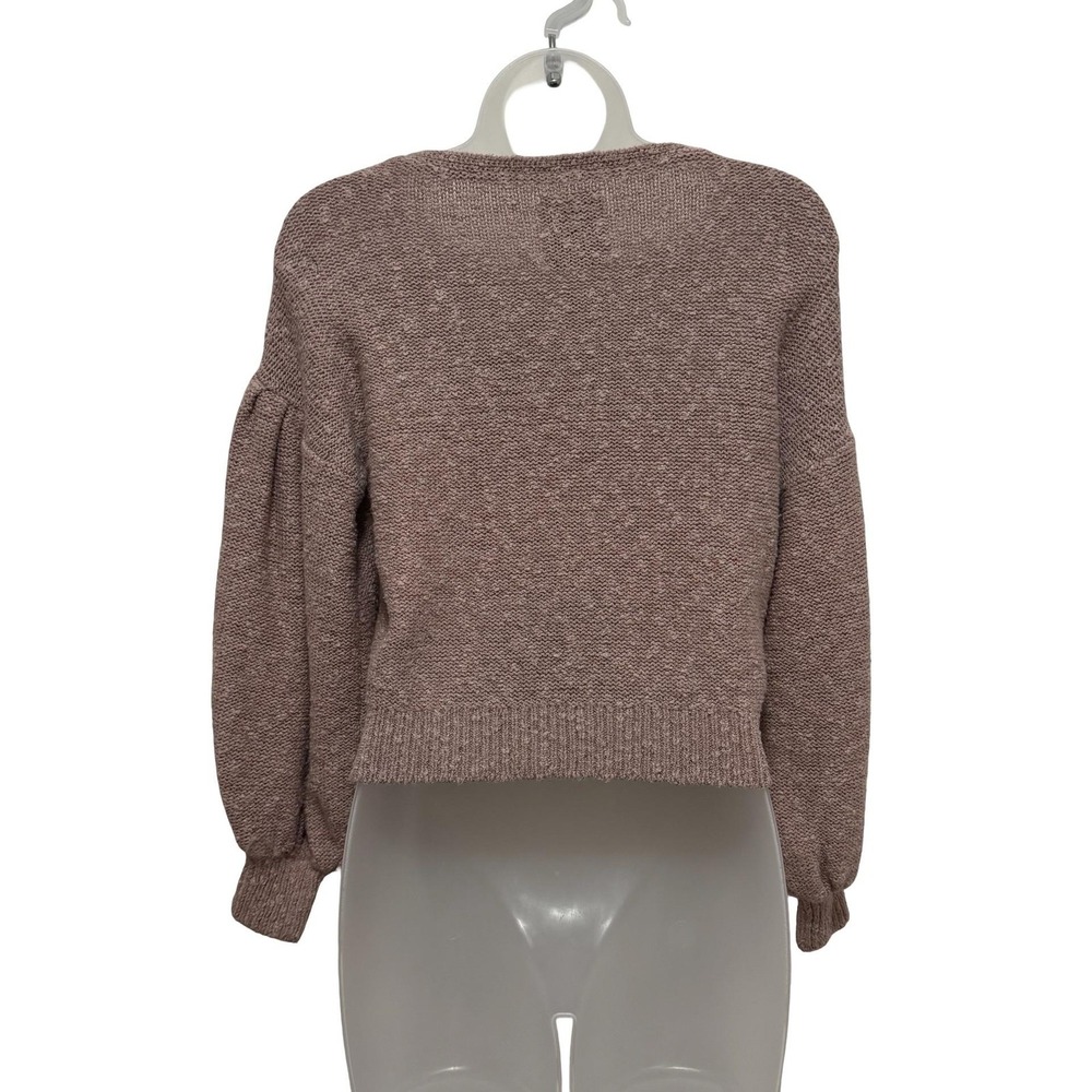 Abercrombie & Fitch Sweater Womens XS Taupe Cropped Balloon Sleeve Textured Knit - Picture 3 of 16